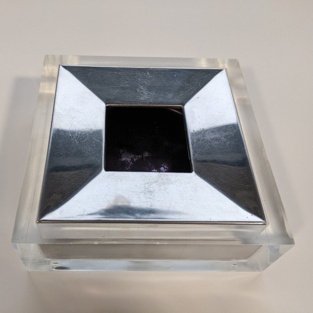 Vintage 1970's Italian Designer Plexiglass & Aluminum Guzzini Ashtray Made Italy